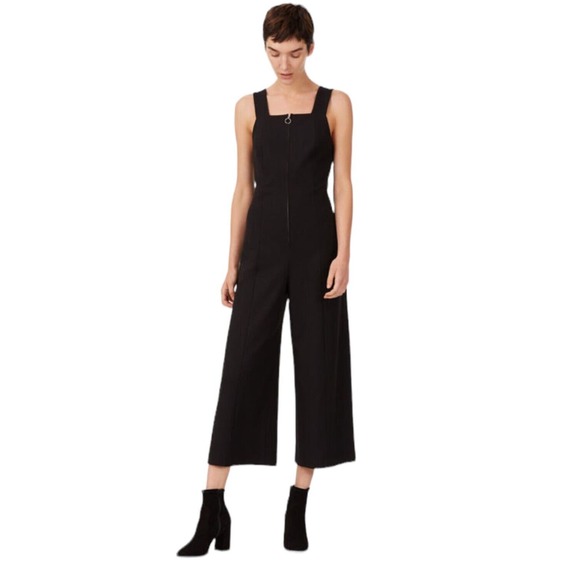 Club Monaco Pants - Club Monaco Welsea Jumpsuit Overalls Black Cropped Wide Leg Ribbed Zipper 12